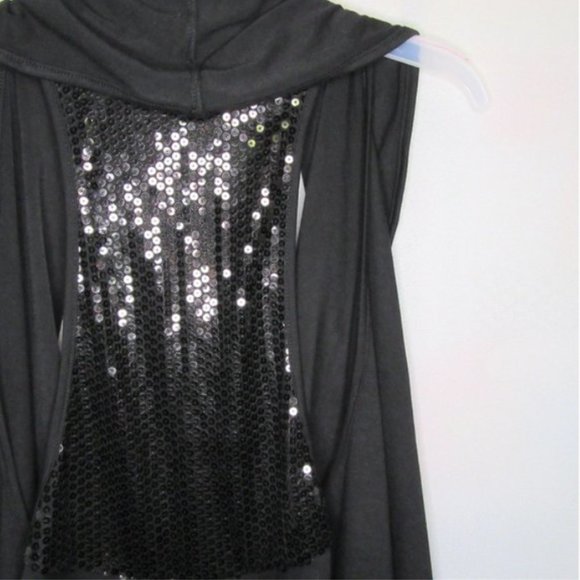 Dots Fashion Women's Draped Cardigan Vest with Sequin Back, Black - Picture 3 of 4